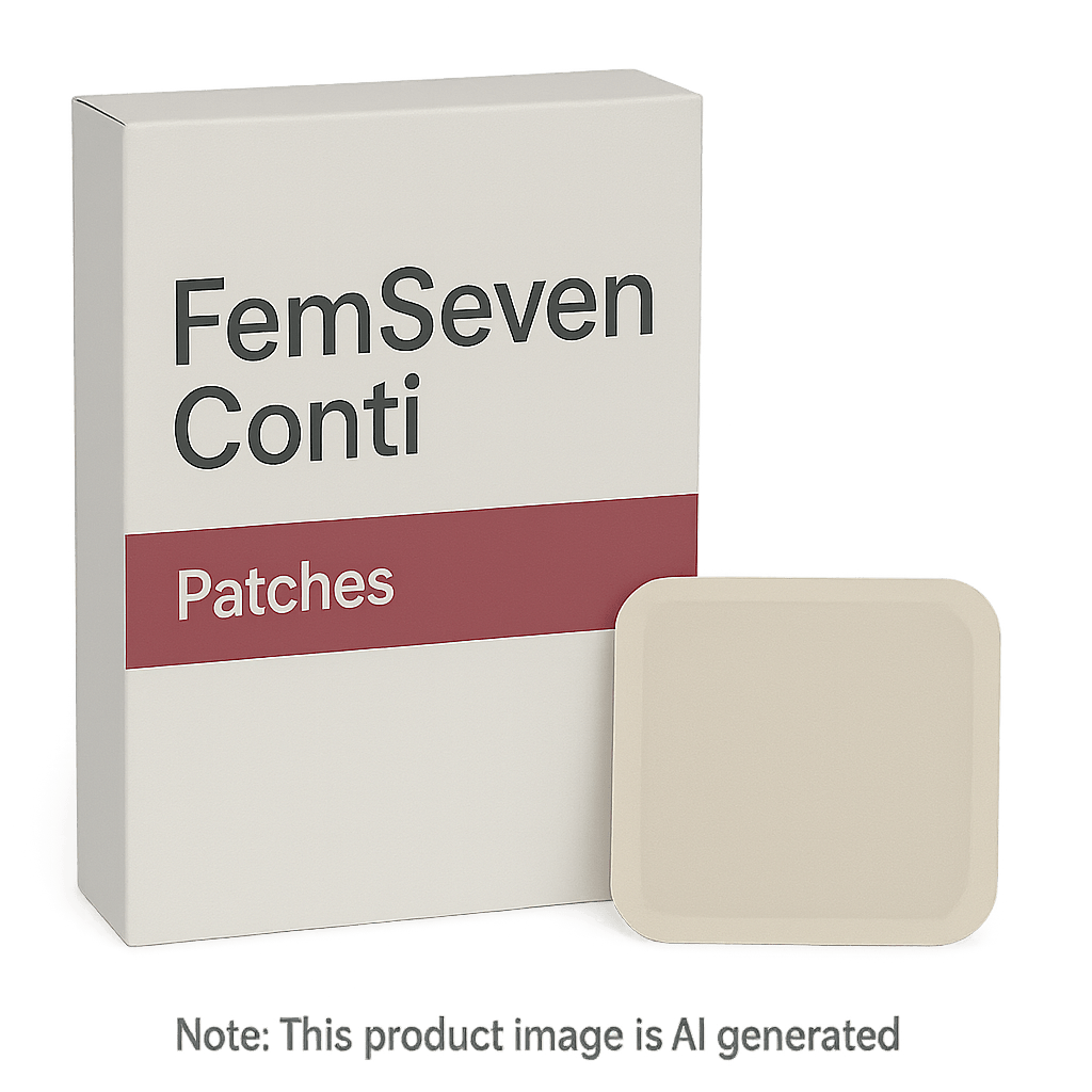 Box of FemSeven Conti Patches for menopause treatment