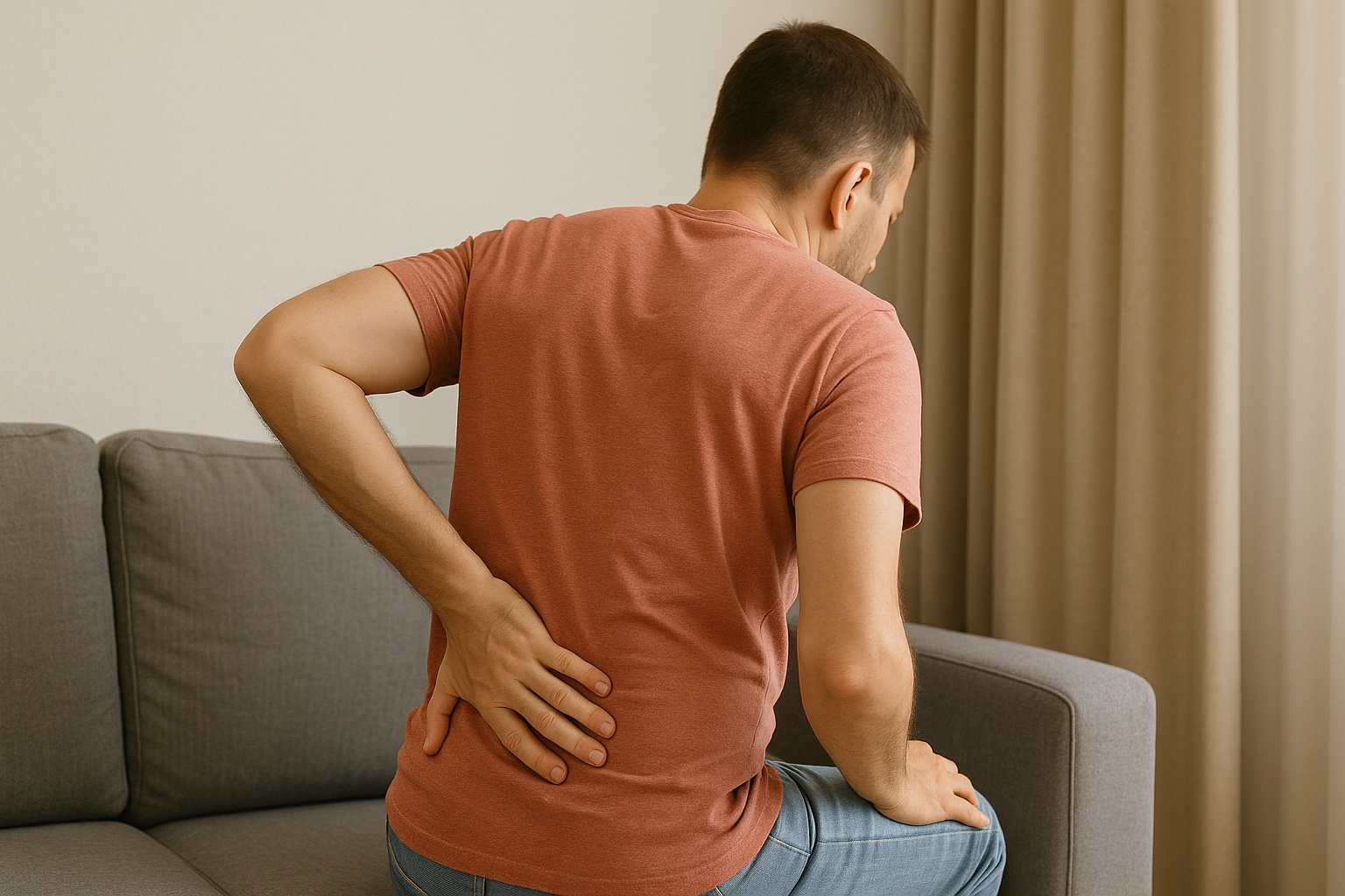 Man in pain on sofa